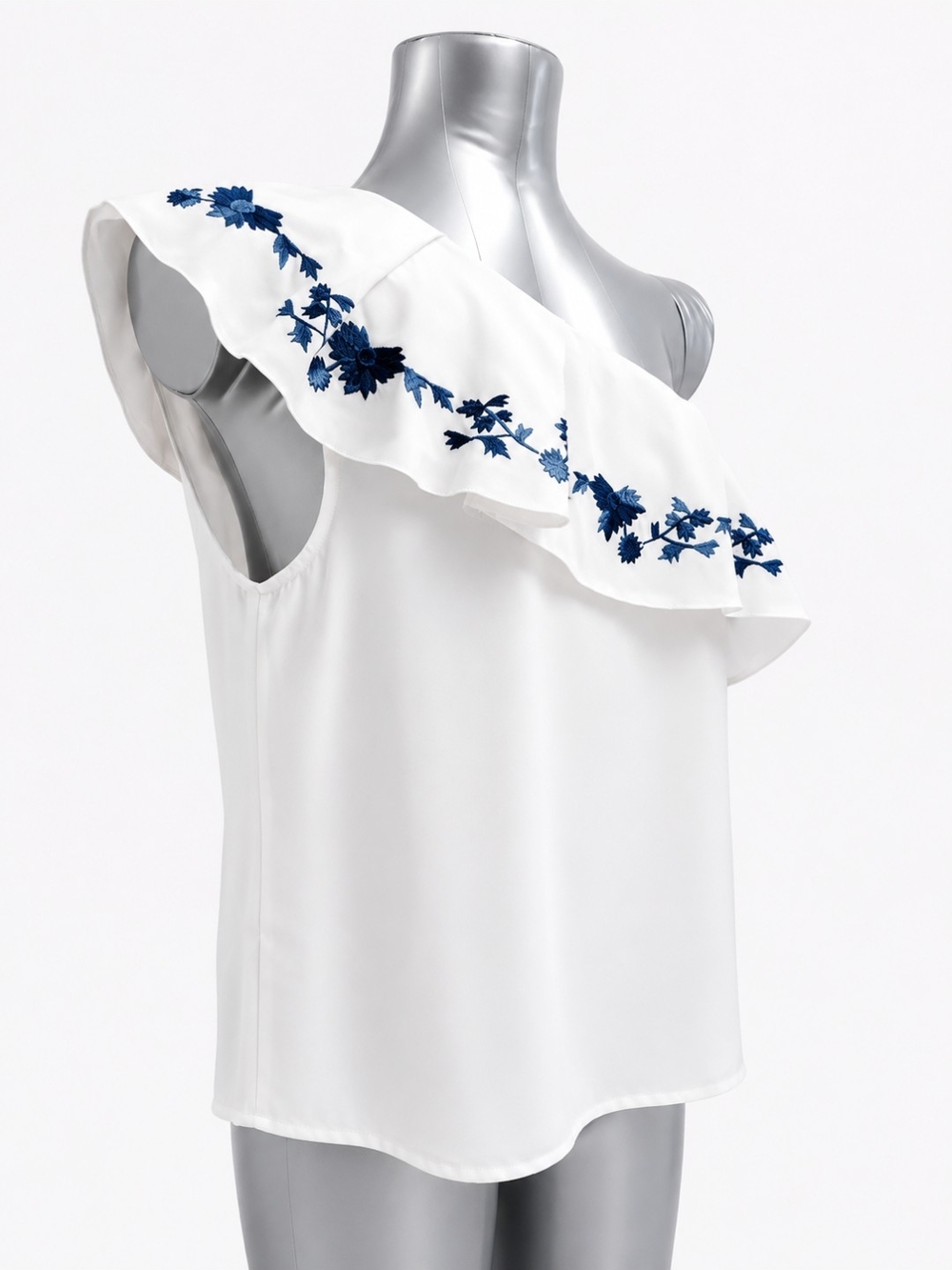 Anthropologie  Chloe Oliver One-Shoulder Embroidered Boho Blouse Large EUC - Picture 4 of 7